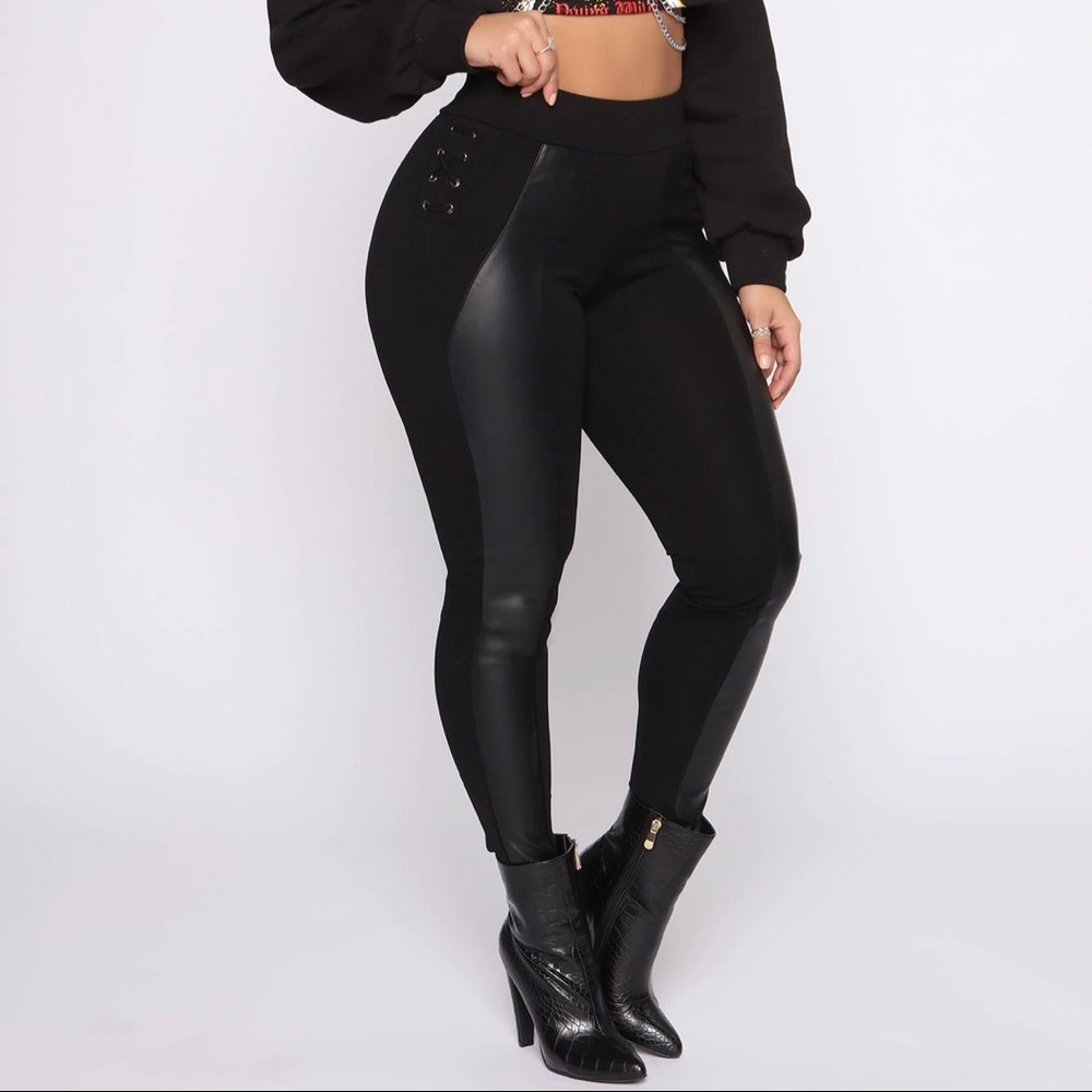 Faux leather contrast leggings